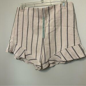 She + Sky Striped Ruffle Hem Shorts Beige Black High Waisted M NWT Beach New